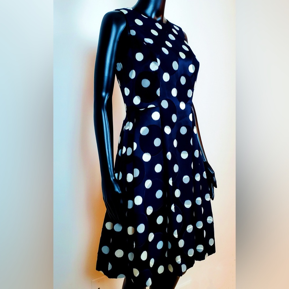Vince Camuto Navy Blue and White Polka Dot Sleeveless Dress US 2 New